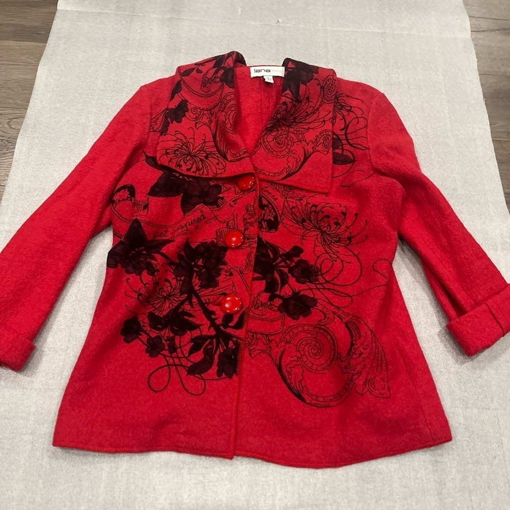 [US12]VTG Lanalee Red Wool Floral Print Blazer Jacket